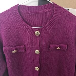 Women’s Magenta Knit Button-Front Sweater Cardigan